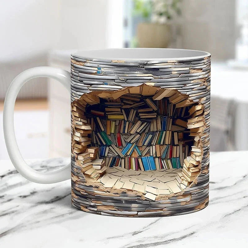 3D Library Bookshelf Coffee Mug