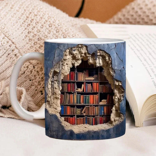 3D Library Bookshelf Coffee Mug