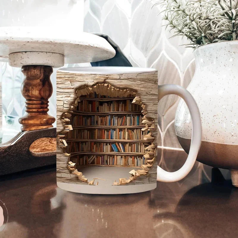 3D Library Bookshelf Coffee Mug