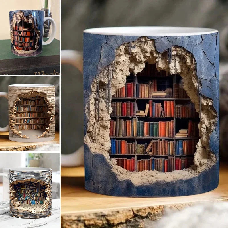 3D Library Bookshelf Coffee Mug